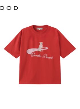 310MOOD粉红豹T恤女2025夏季新款透气百搭短袖圆领宽松纯棉上衣