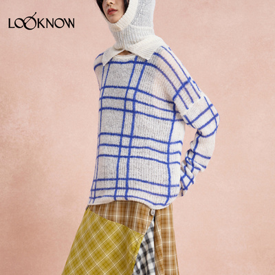 Rongorongo x LOOKNOW2026春夏新款带帽大格子毛衣两件套