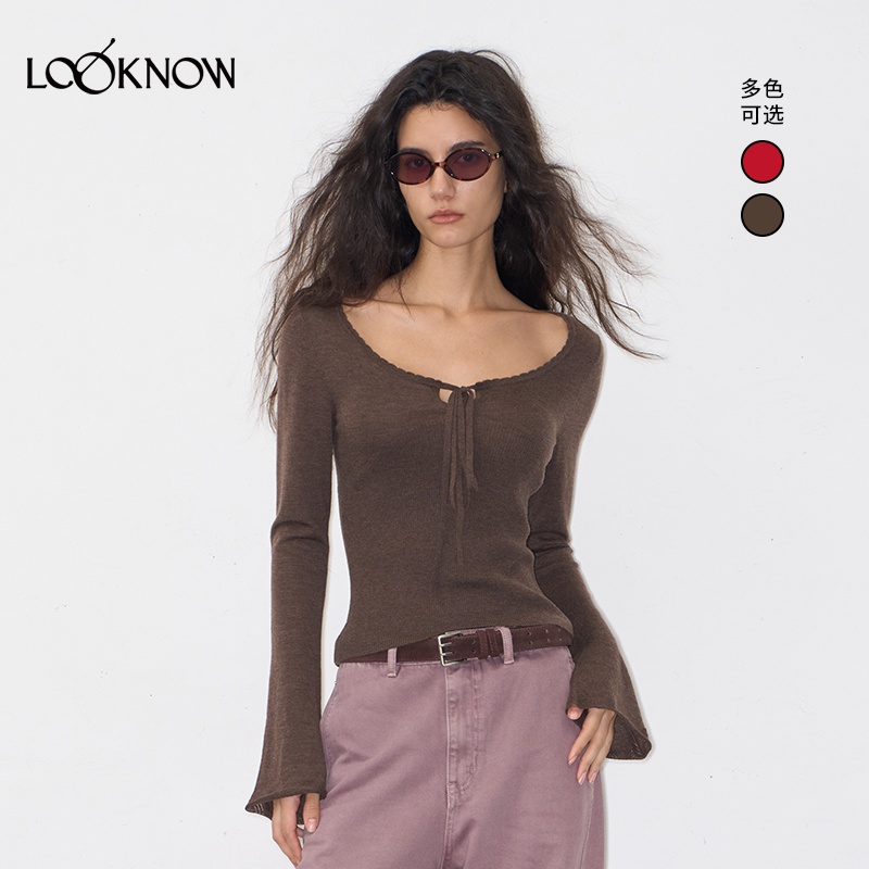 IF BY LAND X LOOKNOW25年秋季新款假系带蝴蝶结绵羊毛上衣女