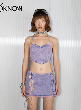 AVAVAV设计师品牌LOOKNOW 春夏紫色牛仔爱心吊带背心