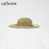 SCHA设计师品牌LOOKNOW春秋宽檐蓝色系带草帽男女同款