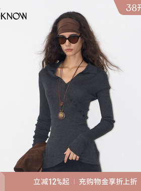 IF BY LAND X LOOKNOW2025秋季爆款深灰色斜门襟翻领上衣女