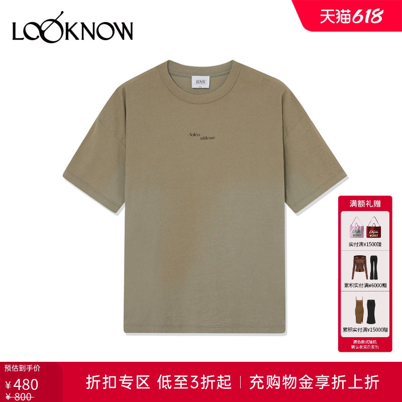ANDAHALF设计师品牌LOOKNOW新款印花做旧SLOGAN短袖T恤