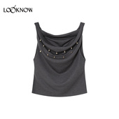 ZHI LOOKNOW2026春夏新品 金属装 饰荡领扭转背心吊带女