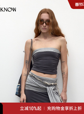 madeinormal设计师品牌LOOKNOW2025春季新款灰色拼接抹胸背心女