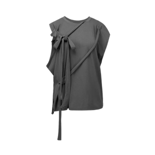 NACHE设计师品牌LOOKNOW24春夏新款炭灰色系带半袖 T 恤女