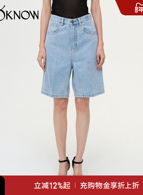 JACQUES WEI设计师品牌LOOKNOW夏季蓝色牛仔刺芹印花短裤女