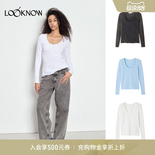 american vintage LOOKNOW26春季新品多色V领长袖T恤