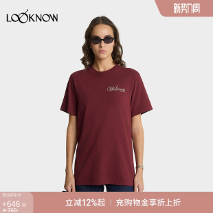 AND 新款 RICH LOOKNOW2025冬季 酒红色T恤 SPORTY