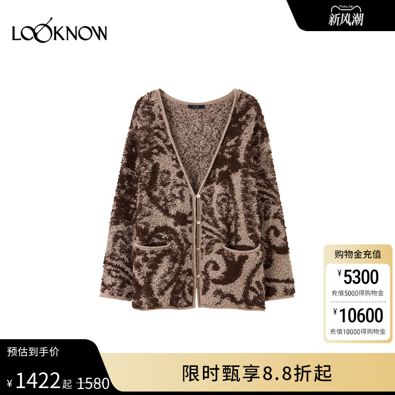 ICE DUST X LOOKNOW2025秋冬新款双色提花宽松针织开衫女