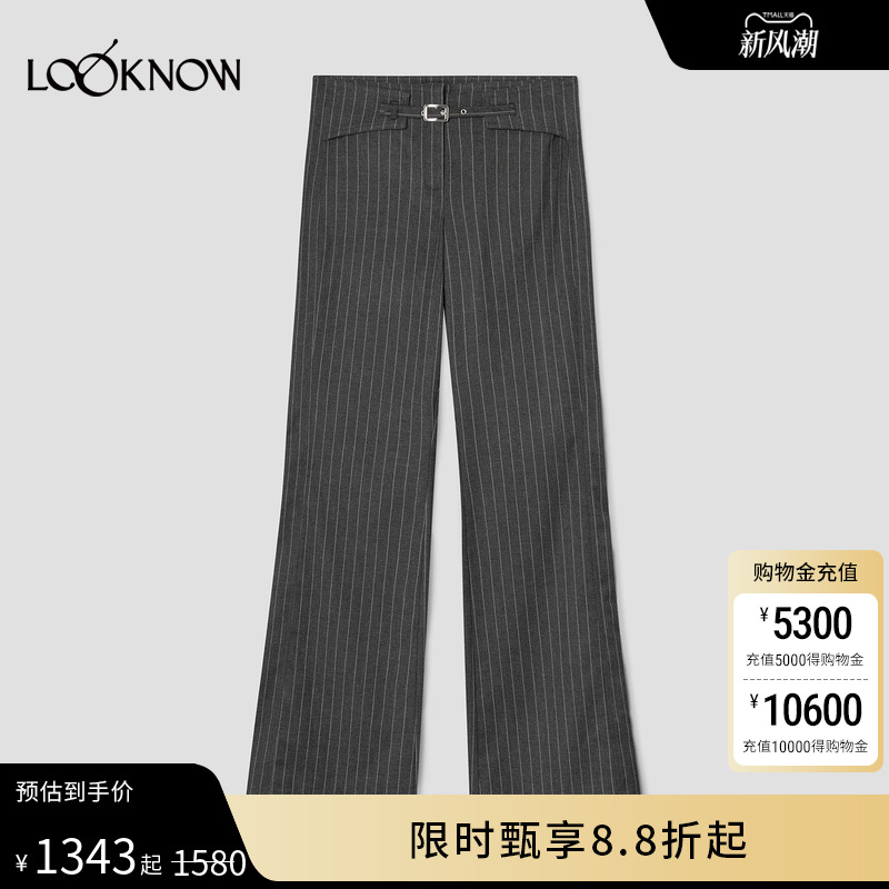 GIMAGUAS X LOOKNOW2025年秋季新款灰色条纹直筒休闲裤女
