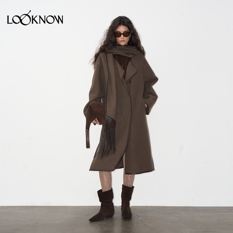 IFBYLAND咖色撞色包边围巾大衣