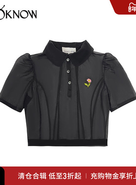 MING MA设计师品牌LOOKNOW 春夏黑色网纱polo衫