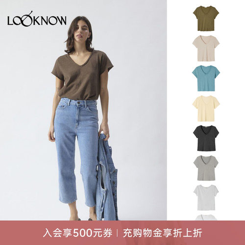 american vintage LOOKNOW26春季新品多色V领短袖