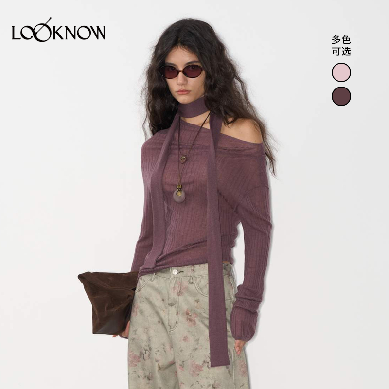 IFBYLAND斜肩薄透绵羊毛上衣