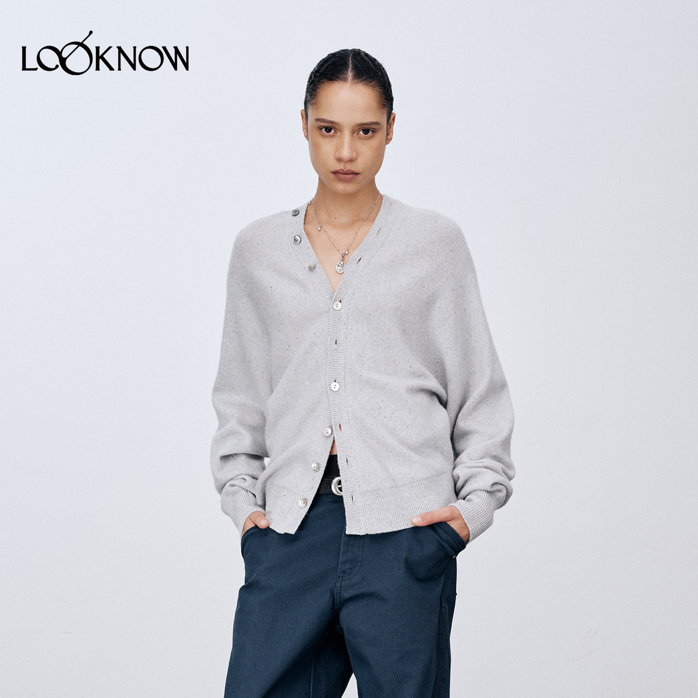 medium well X LOOKNOW设计师品牌26秋季新品解构针织开衫-北岛蓝