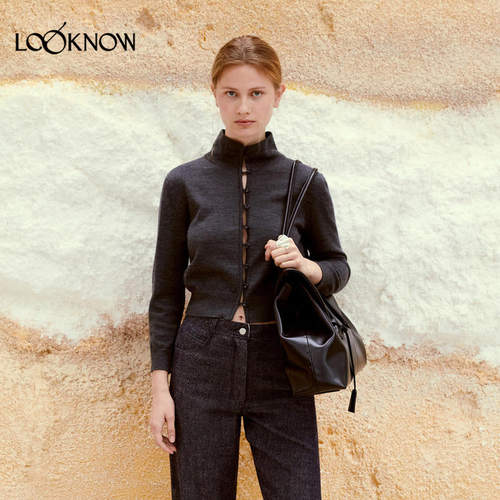 low classic LOOKNOW26春季新品炭灰色高领开衫