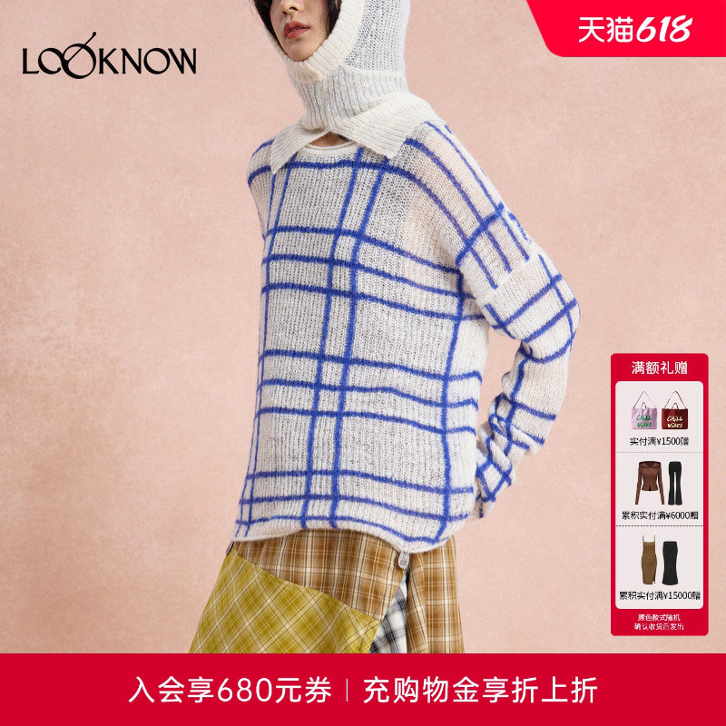 Rongorongo x LOOKNOW2026春夏新款带帽大格子毛衣两件套