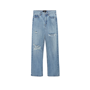 迪丽热巴同款IMMI设计师品牌LOOKNOW春夏破洞牛仔水洗长裤