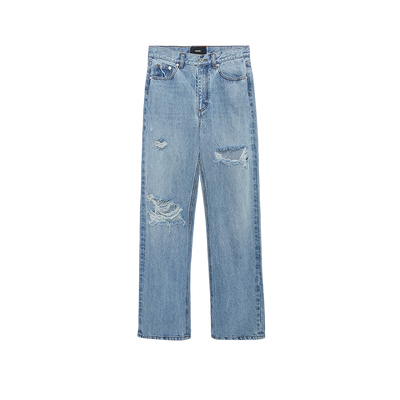 IMMI破洞牛仔直筒水洗长裤