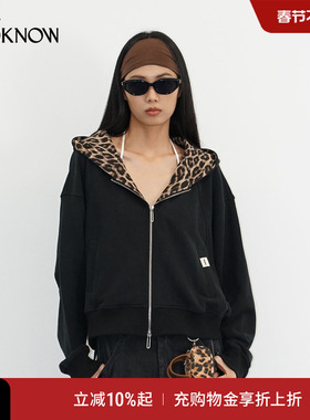 madeinormal X LOOKNOW2025秋冬新品黑色豹纹帽里磨毛外套女
