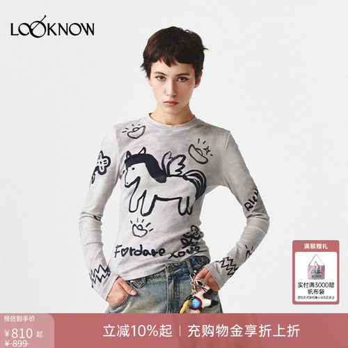 FORDARE福蝶 x LOOKNOW2026春季新款印花“马上有钱”打底衫