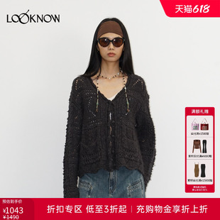 if by land X LOOKNOW新款深灰色钩花开衫女