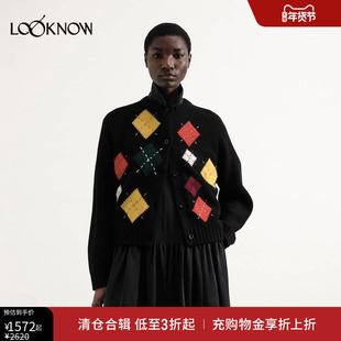 YouMustCreate X LOOKNOW2025年秋季新款彩色方块针织开衫毛衣女