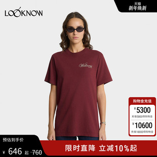 AND 新款 RICH LOOKNOW2025冬季 酒红色T恤 SPORTY