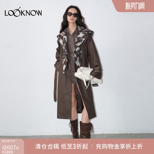 LAND设计师品牌LOOKNOW早秋新通勤深棕可拆卸海军领风衣女