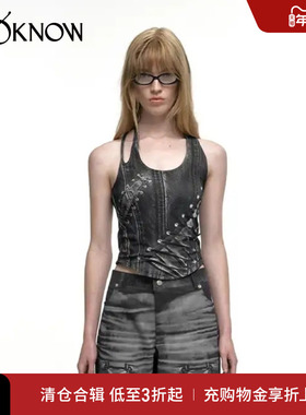 NACHE设计师品牌LOOKNOW春夏新款灰粉色黑色印花无袖背心女