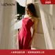 法式 Rouje设计师品牌LOOKNOW2025年夏季 新款 风情红色挂脖连衣裙女