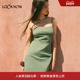Rouje设计师品牌LOOKNOW2025春夏新款 豆绿色清新吊带连衣裙短裙女