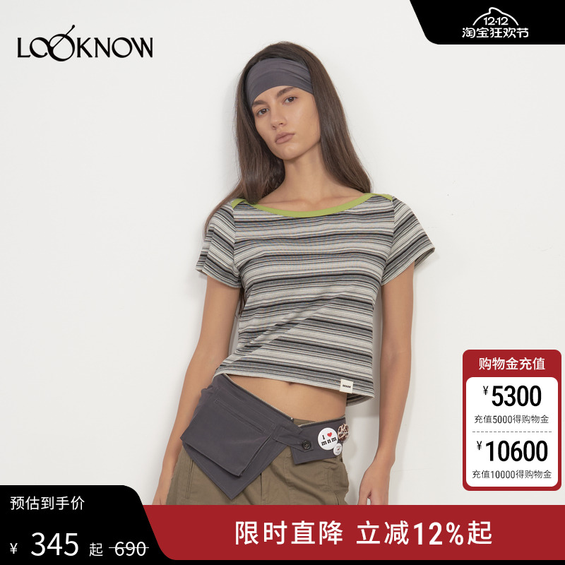 madeinormal设计师品牌LOOKNOW2025夏新条纹撞色圆领短袖T恤女