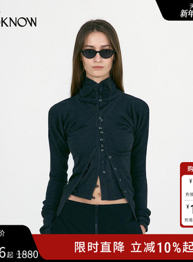 LOW CLASSIC x LOOKNOW2025秋季新款深灰色双层针织开衫女