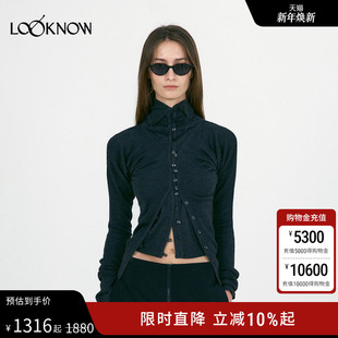 CLASSIC 深灰色双层针织开衫 新款 女 LOOKNOW2025秋季 LOW