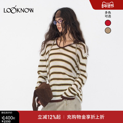 张真源同款IF BY LAND X LOOKNOW25年新款条纹连帽羊驼毛衣松弛