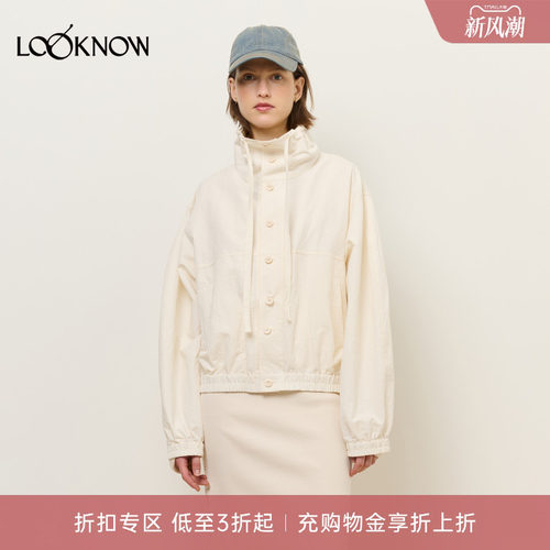 THELAWN白色高领工装短外套