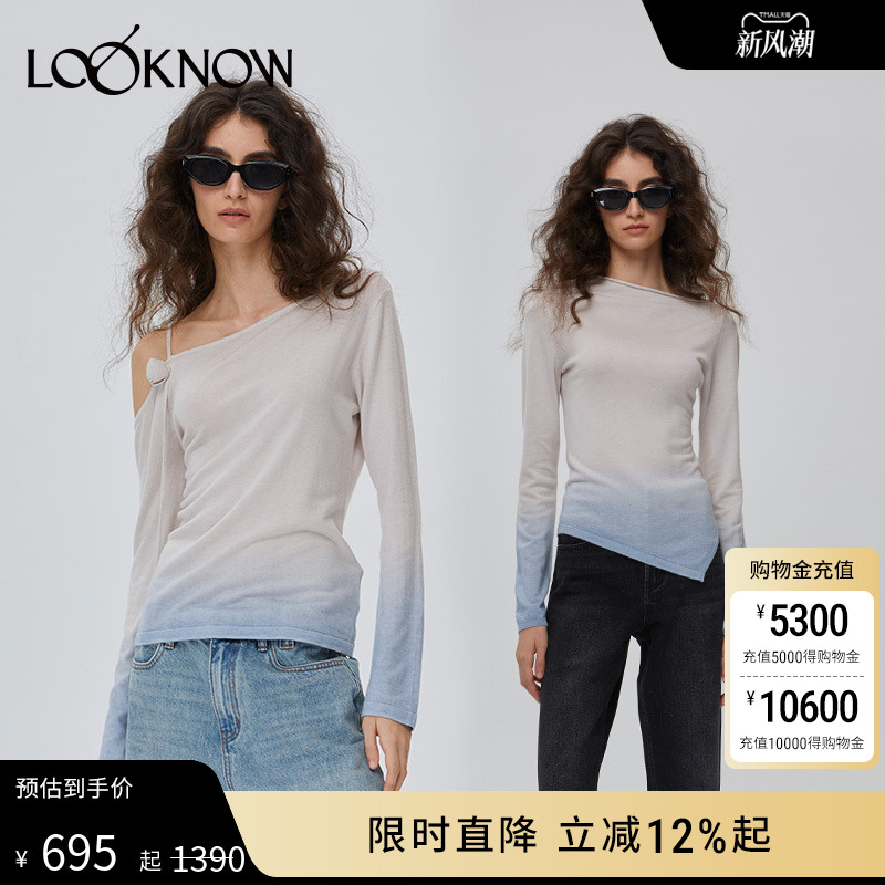 IF BY LAND设计师品牌LOOKNOW秋冬渐变斜肩吊带长袖针织衫