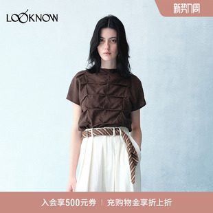 设计感琥珀褶皱小高领短袖 LOOKNOW2026春夏新品 女 sense