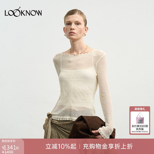 halfmoon x LOOKNOW白色钩花上衣衫女