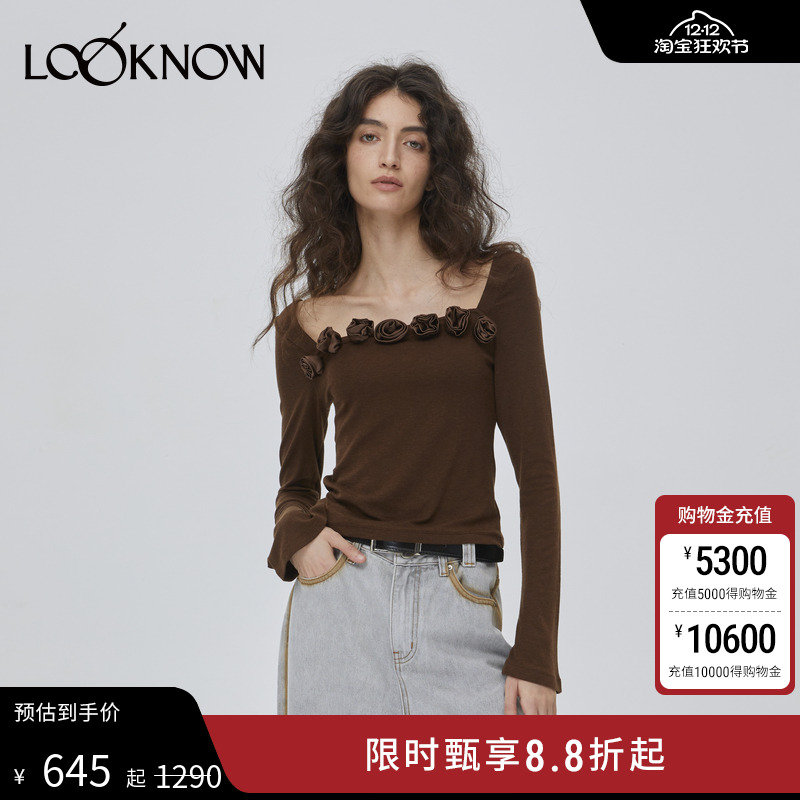 IF BY LAND设计师品牌LOOKNOW秋冬雅单玫瑰一字领针织上衣