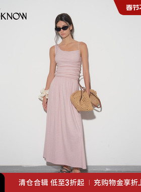 IF BY LAND设计师品牌LOOKNOW2025夏季新款粉色不对称领连衣裙女