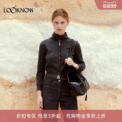low classic LOOKNOW26新品炭灰色高领开衫