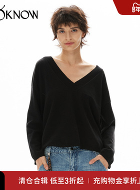 madeinormal X LOOKNOW设计师品牌秋季新款黑色v领毛织女