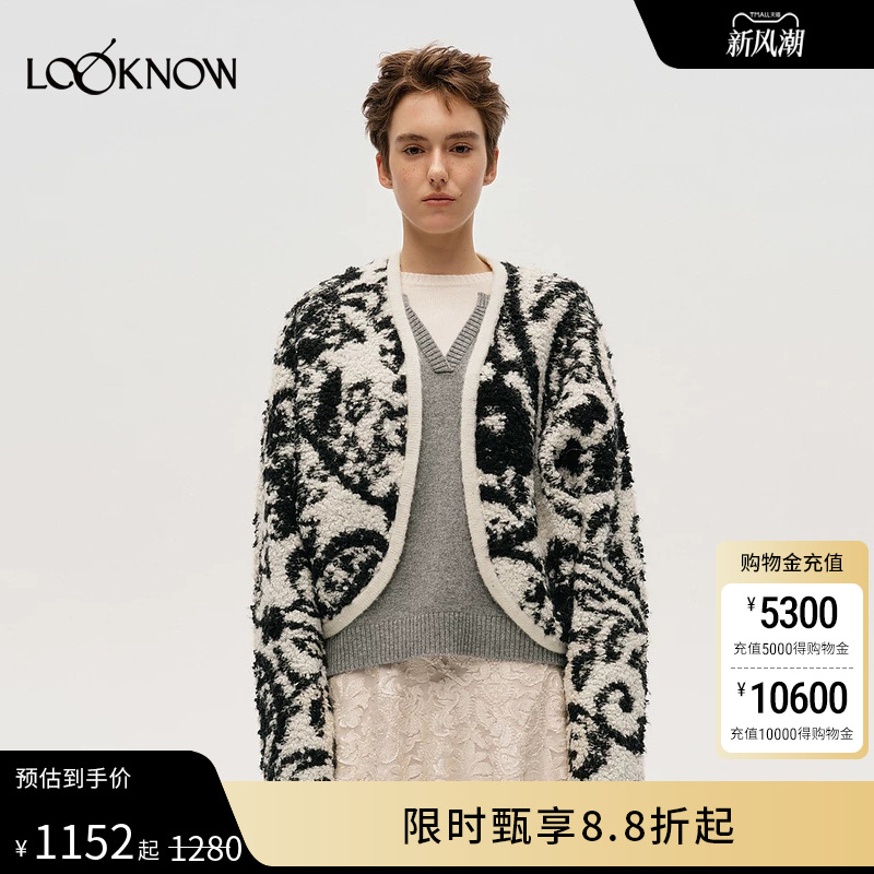 ICE DUST X LOOKNOW设计师品牌2025秋冬新款短款双色提花开衫女