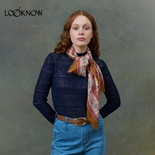 LOUISE MISHA X LOOKNOW2025年秋季新款时尚棕色格纹方围巾女