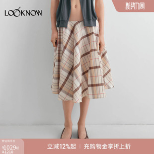 新款 LOOKNOW2025年秋季 米棕色格纹半裙 GIMAGUAS