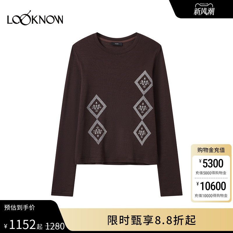 ICE DUST X LOOKNOW设计师品牌2025秋冬新款菱形格印花T恤女