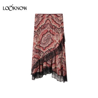 ICE DUST X LOOKNOW2025秋冬新款古着感花蕾丝拼接半裙女